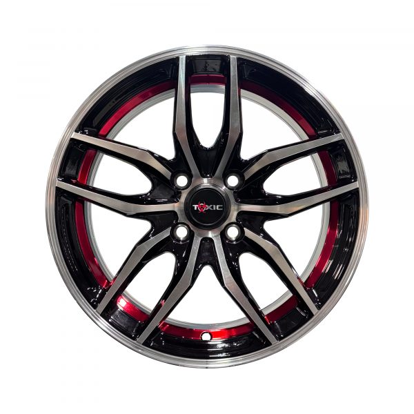 Rines r15x6.5 4×100 R-D307 Black Machine Face Red Line
