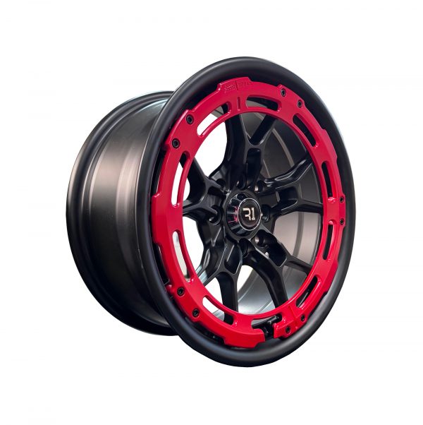 Rines r15x7/8 4x100 4x114.3 1840A R1 Mate Black Ring Red Progresivos - Imagen 2