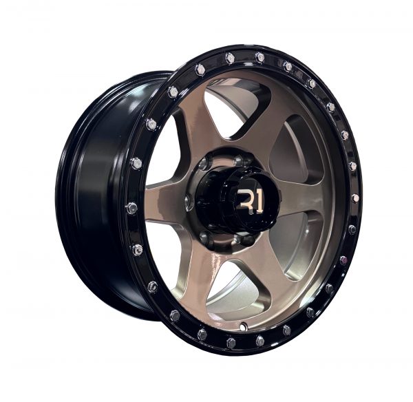Rines r16x8 6x139.7 L2016 R1 Mate Bronze Lip Black Chrome Rivets - Imagen 2