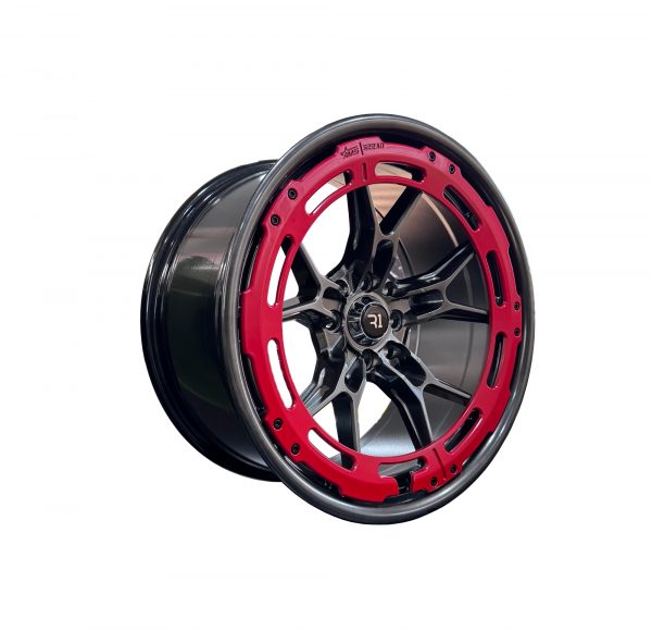 Rines r17x8.5 4x100 4x114.3 QC1840A R1 Hyper Black Matte Red Ring - Imagen 2
