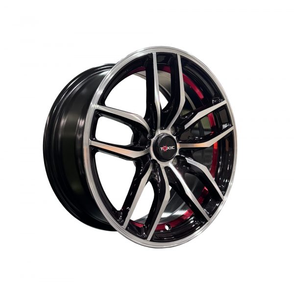 Rines r15x6.5 4×100 R-D307 Black Machine Face Red Line - Imagen 2