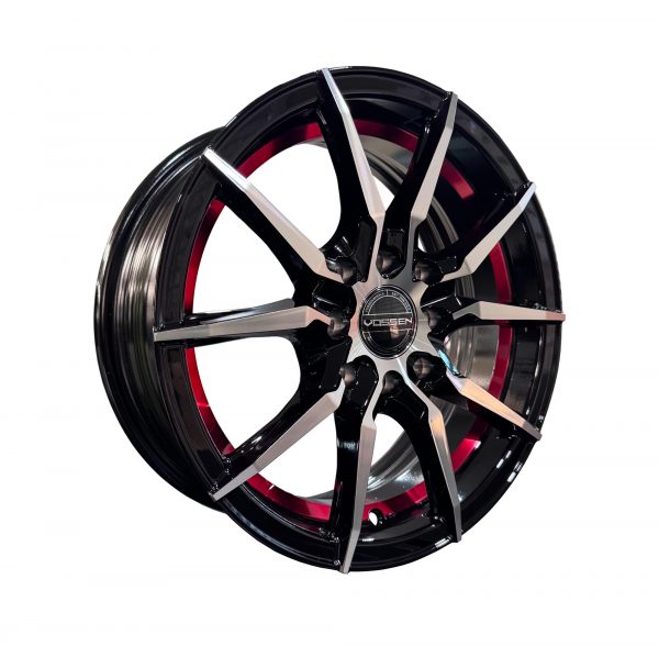 Rines r14x5.5 4x100 4x114.3 Oyl014 Vossen Black Machined Faced - Red Undercut - Imagen 2