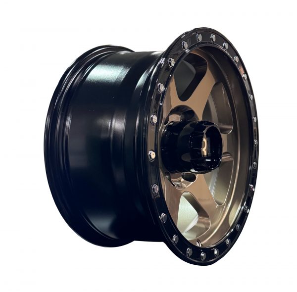 Rines r16x8 6x139.7 L2016 R1 Mate Bronze Lip Black Chrome Rivets - Imagen 3