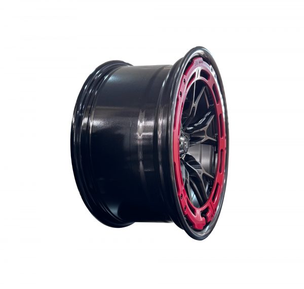 Rines r17x8.5 4x100 4x114.3 QC1840A R1 Hyper Black Matte Red Ring - Imagen 3