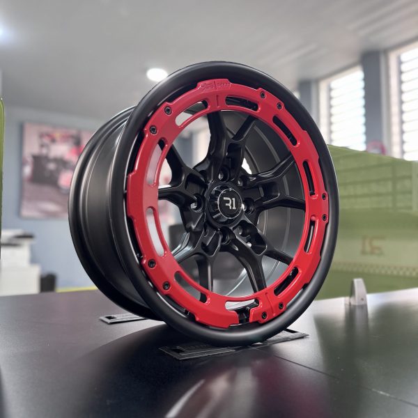 Rines r15x7/8 4x100 4x114.3 1840A R1 Mate Black Ring Red Progresivos - Imagen 4