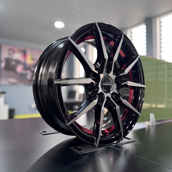 Rines r14x5.5 4x100 4x114.3 Oyl014 Vossen Black Machined Faced - Red Undercut - Imagen 4