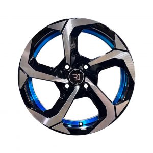 Rines r15x7 4x100 QC2058 R1 Black Machine Face Blue Line