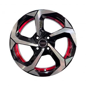 Rines r15x7 4×100 QC2058 R1 Black Machine Face Red Line
